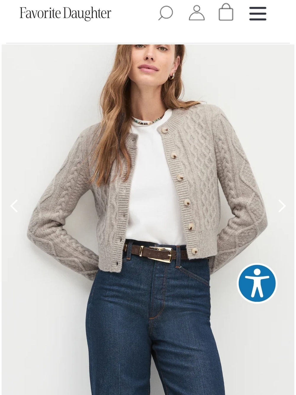 Favorite Daughter Taupe Cable-Knit Cropped Cardigan